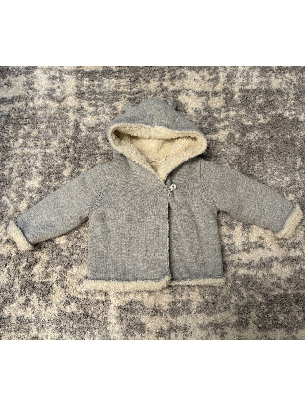 Baby Gap Sherpa Lined Hoodie 6-12 Months Gray Knit Hooded Jacket Cozy Warm